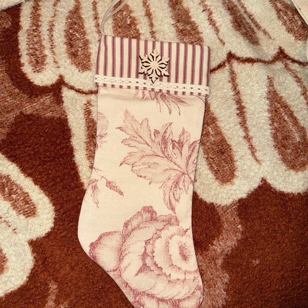 Floral Coquette Linen Christmas Stocking